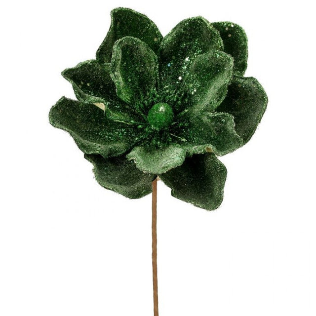 24" Micro Beaded/Sequins Magnolia Stem | Emerald, Rose Gold, & Champagne