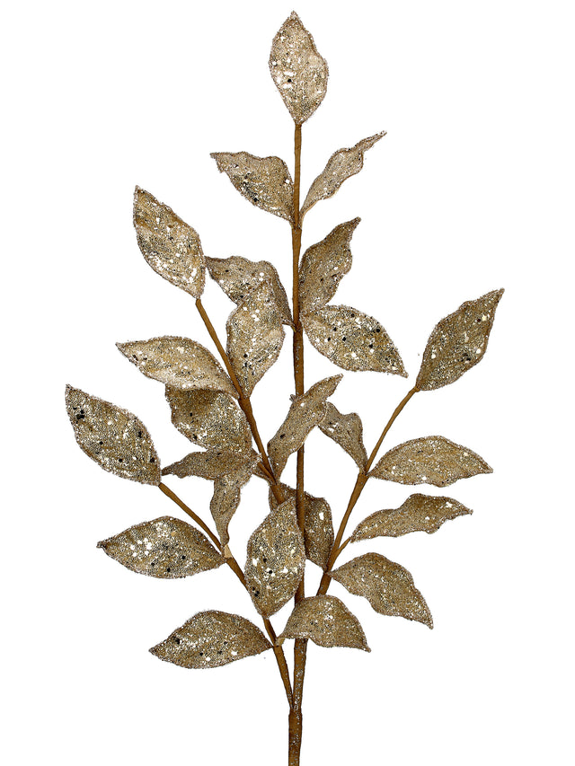 29" Champagne Micro Beaded/Sequins Bay Leaf Spray