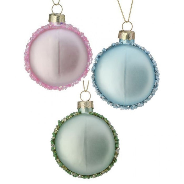 2.3" Glass Beaded Macaron Ornament | Pink Green Blue