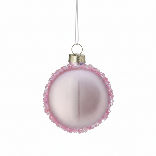 2.3" Glass Beaded Macaron Ornament | Pink Green Blue