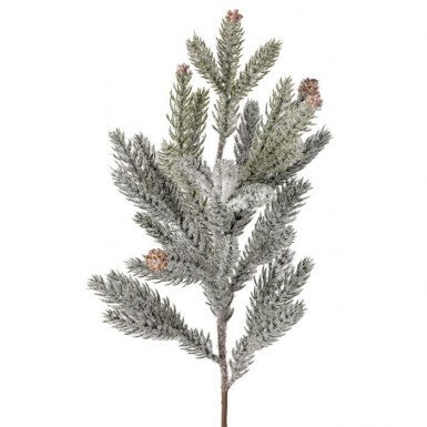 19" Snowy Evergreen Spray with Pinecones