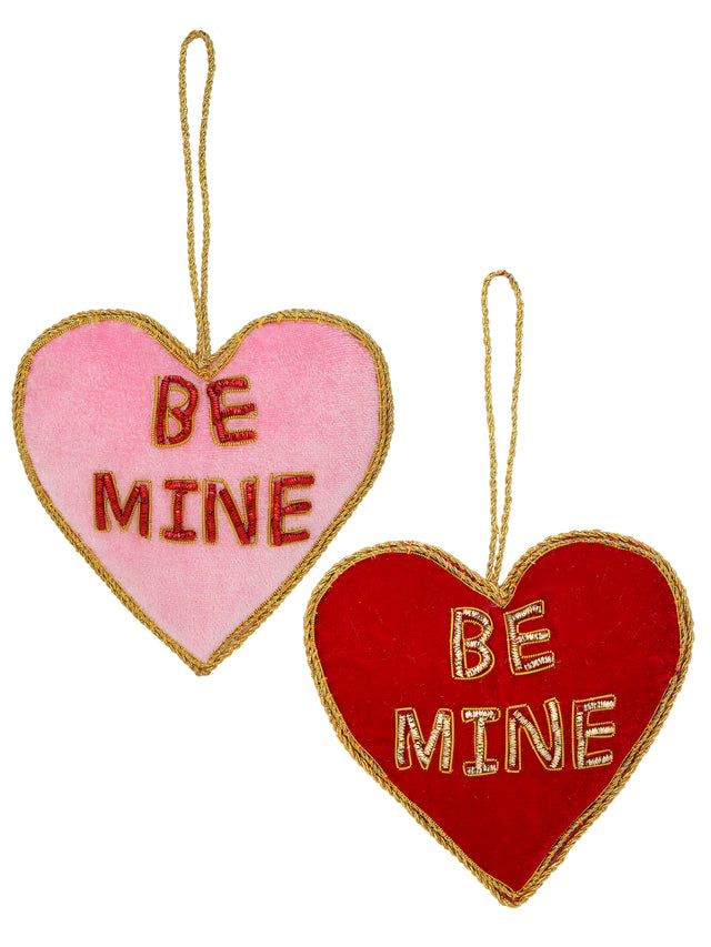 4" Velvet Embroidered "Be Mine" Heart | Red or Pink