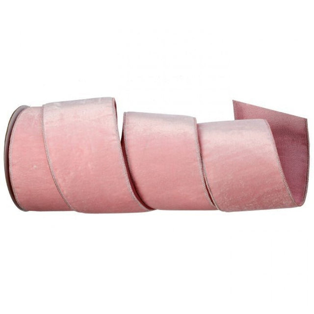 4"x10YDS Blush Pink Crown Velvet Metallic Back Ribbon