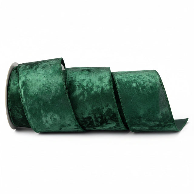 4 inchX10 yards Green Viscose Velvet Metallic Back Ribbon