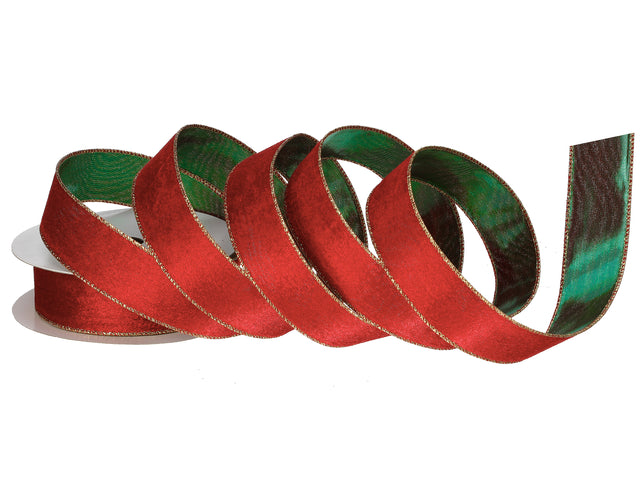 1.5" Red | Green | Velvet Metallic Back | Wired Ribbon | 10 Yards