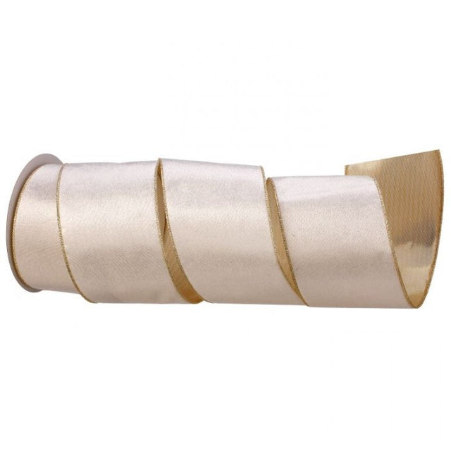 4"x10YDS White & Gold wired Velvet with Metallic Back Ribbon