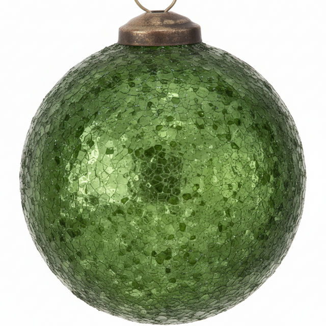 4" Green Metallic Crackle Glass Ball Ornament