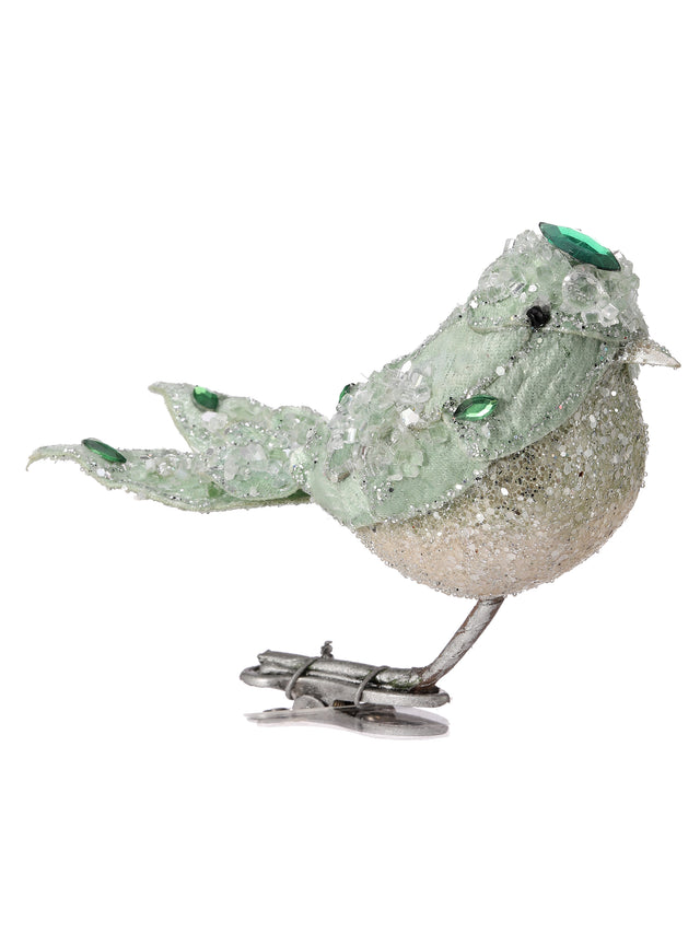 4.5" Mint Green | Jeweled Bird | Clip Ornament