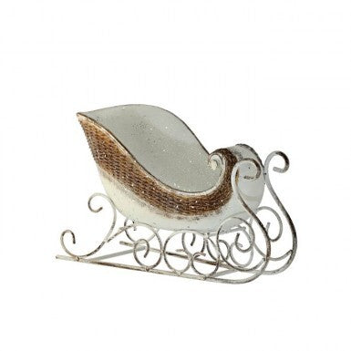 15" Resin Winter Chalet Sleigh | Cream & Brown