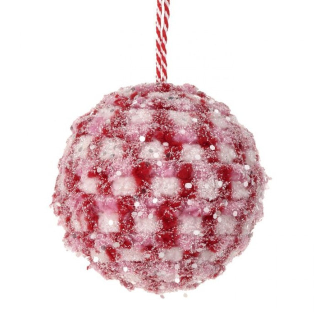 4" Red & White So Sweet Snow Glitter Ball Ornament