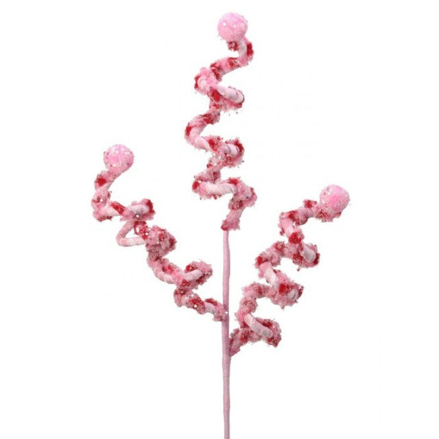 23" Chenille Candy Stripe Spray with Pompoms | Pink & Red