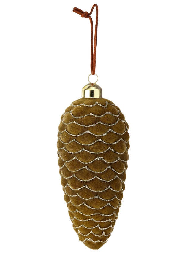 6" Glass Flocked Pinecone Ornament | Aged Moss