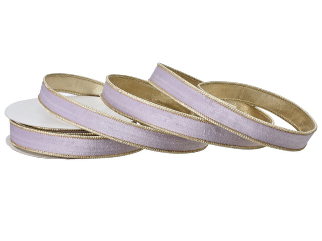 1" x 10 Yards Velvet Pastel Ribbon with Gold Edge | Blue, Pink, Ivory, Mint Green, Lavender