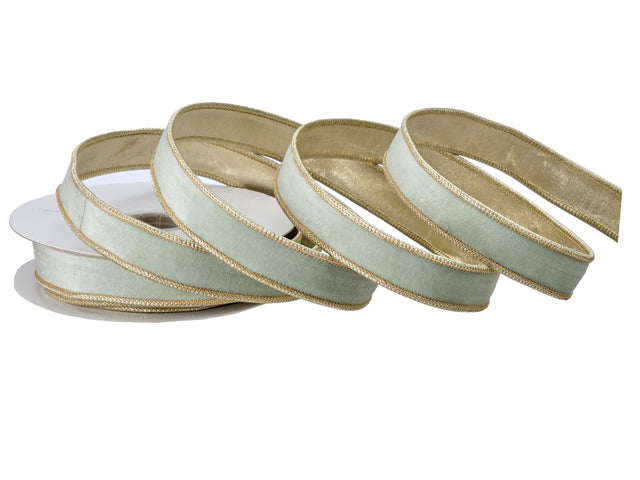 1" x 10 Yards Velvet Pastel Ribbon with Gold Edge | Blue, Pink, Ivory, Mint Green, Lavender