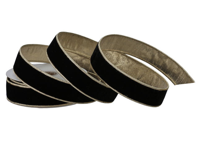 1.5" x 10 Yards Premium Velvet Ribbon with Gold Edge | Available in Black, Burgundy, Green, Red, Royal Blue, White, & Pink