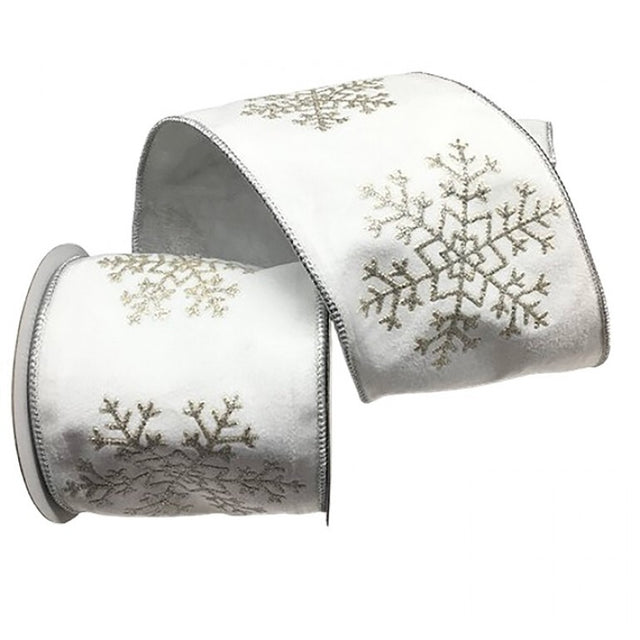 4" x 5 YDS Metallic Snowflake Velvet Ribbon