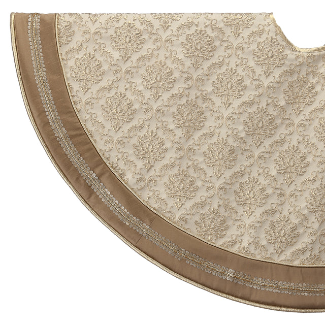 54" Damask Jacquard Tree Skirt | Tan Ivory Gold