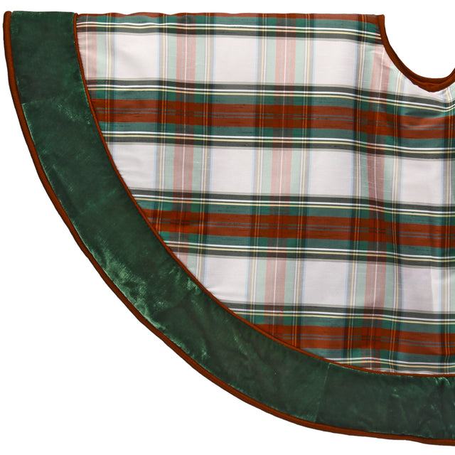 54" Dupion Plaid with Velvet Tree Skirt | Green, Red & White