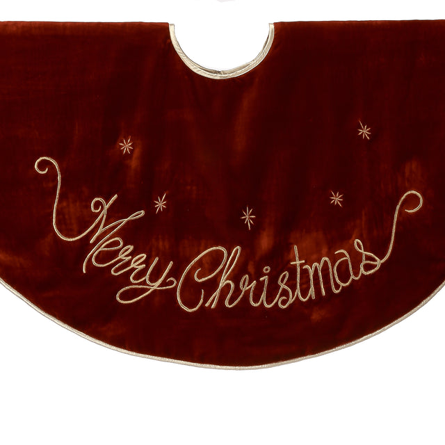 54" Merry Christmas Velvet Tree Skirt | Red & Gold