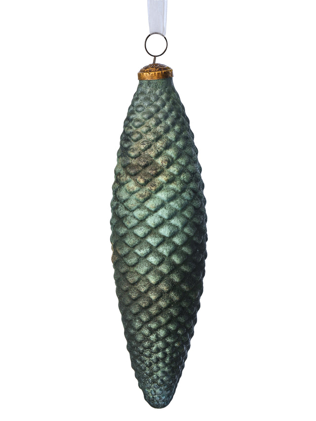 9" Antique Rustic Glass Pine Ornament | Available in Green or Light Brown