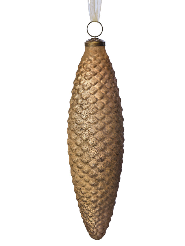 9" Antique Rustic Glass Pine Ornament | Available in Green or Light Brown