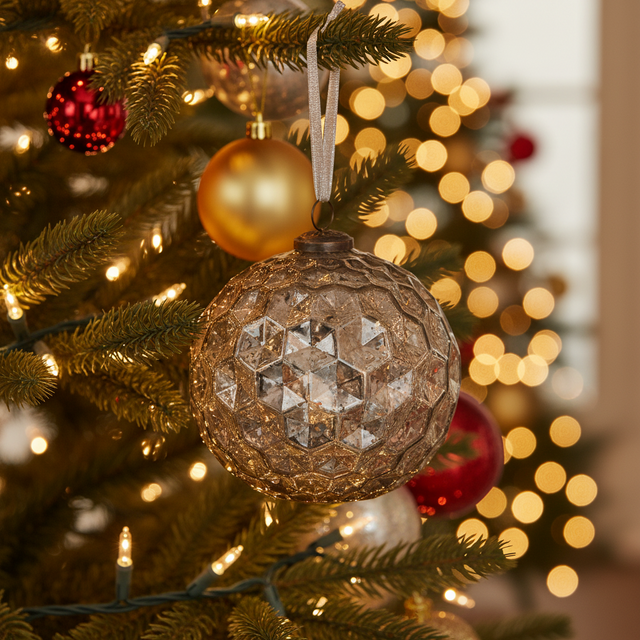 6" Honeycomb Glass Ball Ornament | Smoky Gray