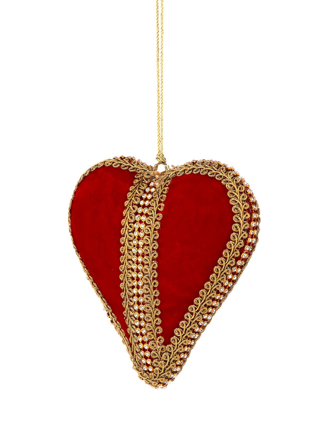 5" Red & Gold Velvet Heart Ornament