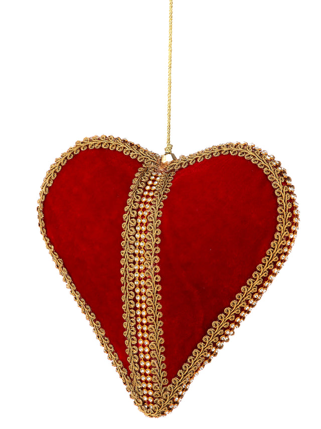 7" Red & Gold Velvet Heart Ornament