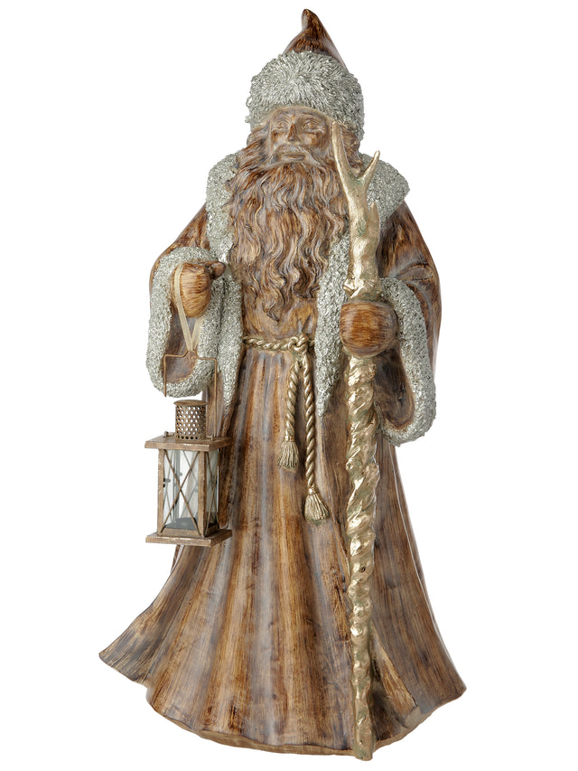 48" Natural & Silver Resin Santa with Antler Staff