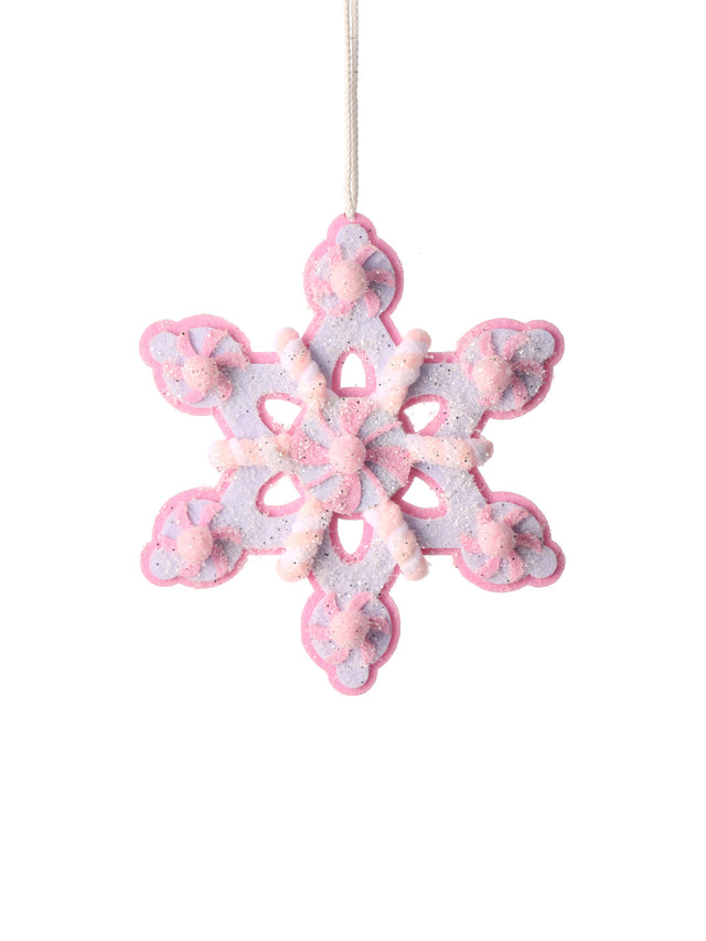 8" / 16" Felt Sugared Candy Snowflake Ornament | Available in Pink, White, or Blue