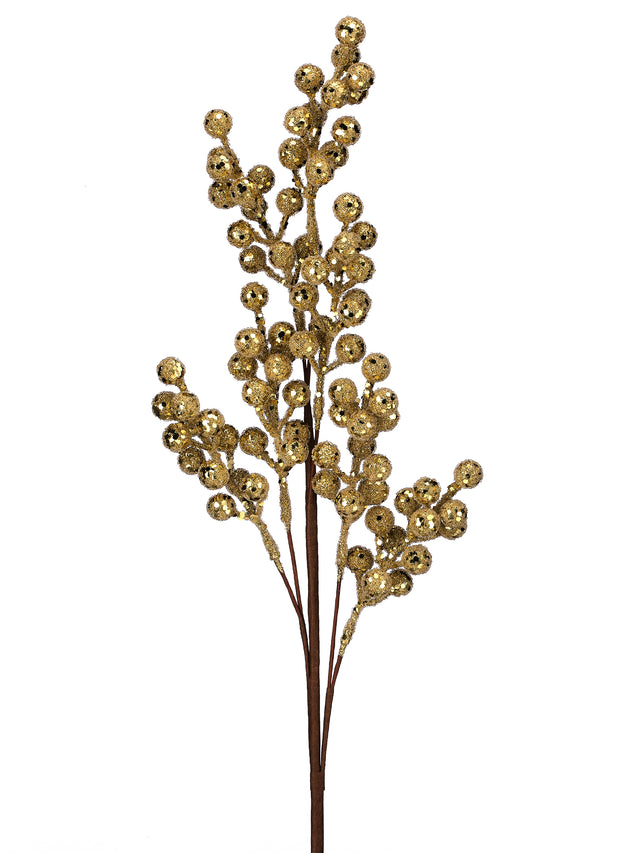 36" Glitter Berry Spray | Available in Gold, Green, and Red