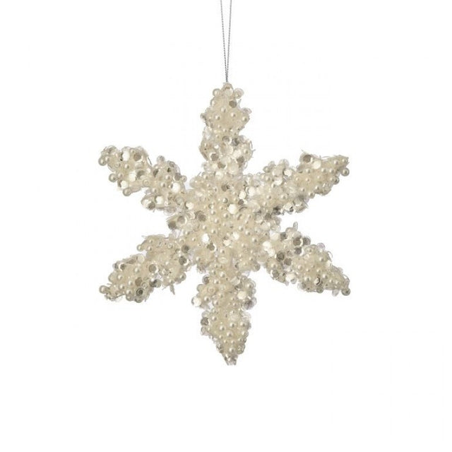 6"/8" White/Silver Iced Sequin & Pearl Snowflake