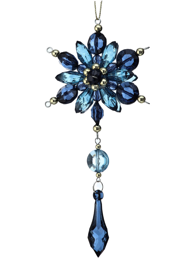 7" Blue Acrylic Blossom with Drop Ornament