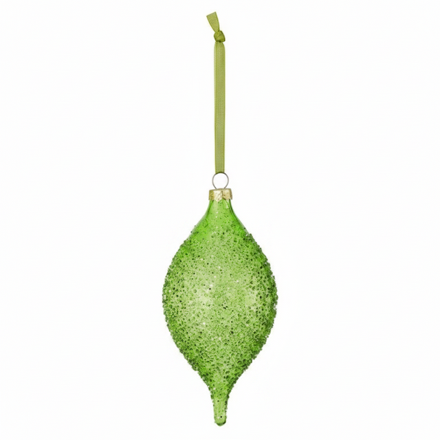 4-6" Green Glass Bead Glitter Ball or Finial Ornament