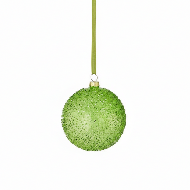 4-6" Green Glass Bead Glitter Ball or Finial Ornament