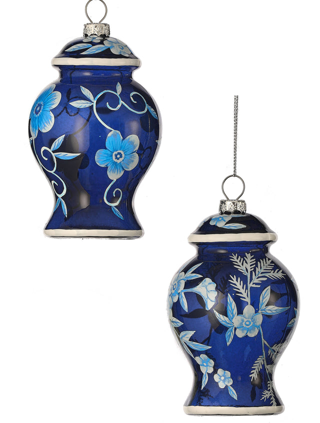 4.5" Blue & White Chinoiserie Floral Urn Ornament | Two Styles