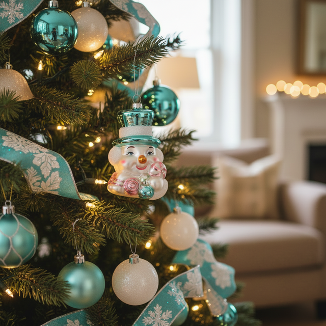 5" Pastel Glass Snowman w/Sweets Ornament