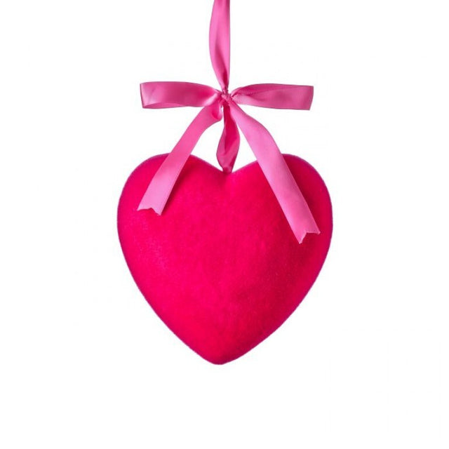 9" Flocked Heart Hanging Ornament | Available in Hot Pink and Red