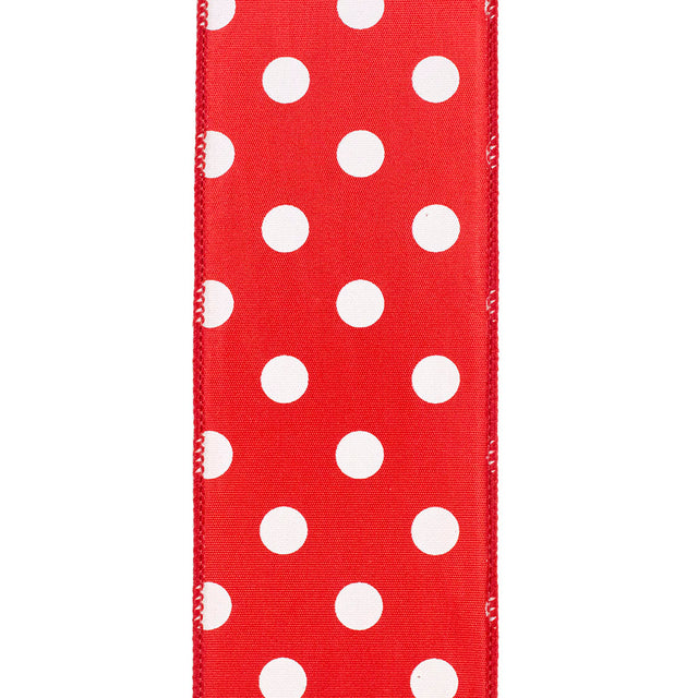 2.5" Red Satin Large White Dots Value Wired Ribbon | 50 Yards