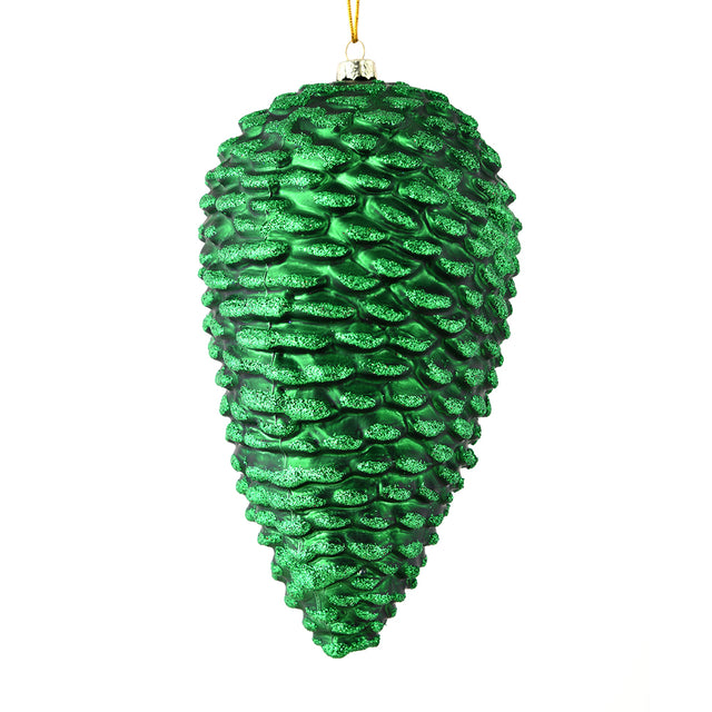 7" Green Matte Glitter Pinecone, 4/Bag