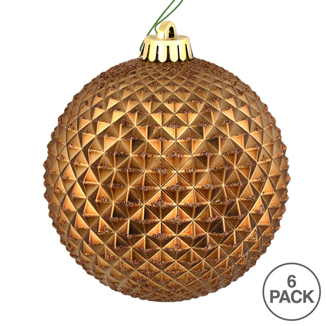 Mocha Durian Glitter Ball Ornament 4"| 6 Per Bag