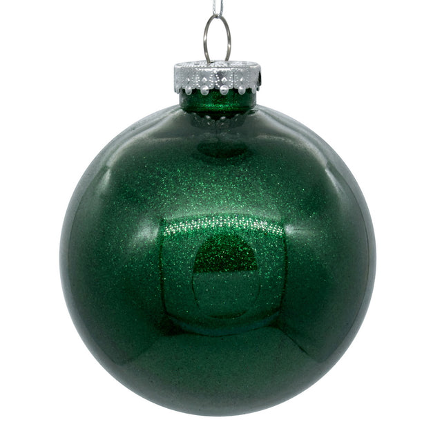 6" Green Ball Christmas Ornament with Glitter Interior 4/bag