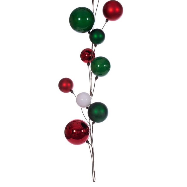 120" White, Red, And Green Assorted Finish Branch Ball Ornament Garland