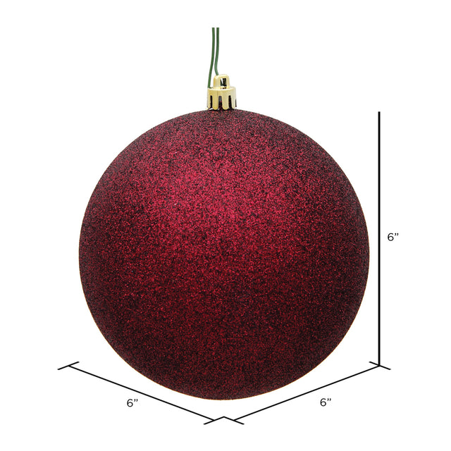 Dark Red Glitter Ball Ornament 6"
