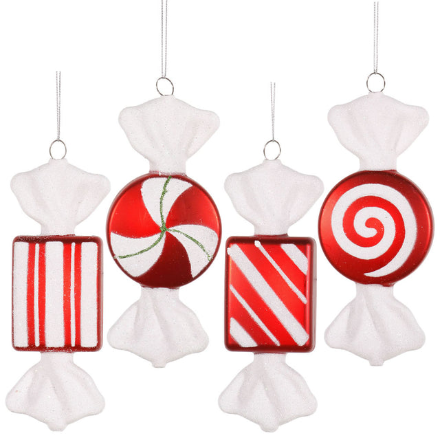 6" Red-White Candy Ornament 4 Asst 4/Box