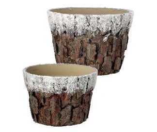 6.5" / 8.5" Bark Pot with Snow, Set of 2