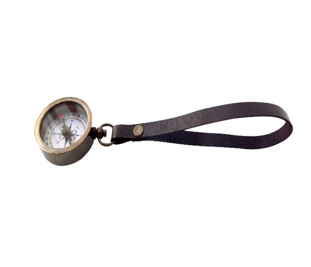 Glass and Brass Compass with Leather Strap