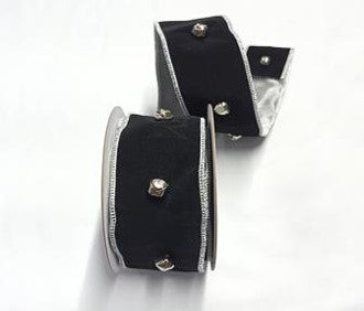 2.5" x 5 YDS Black Velvet with Silver Bells Ribbon