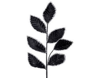 26" Black Sequined Edge Opulent Leaf Spray