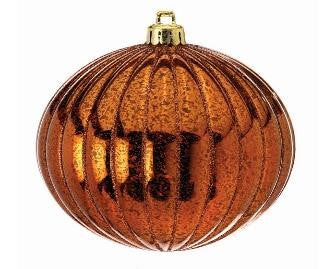 4" Mercury/Copper Glitter Stripe Bauble Shatterproof | Set of 4
